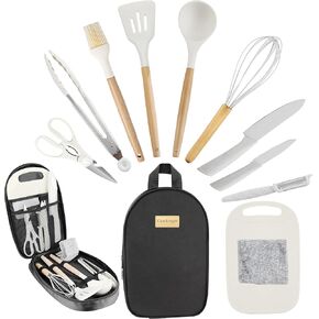 Camping Essentials Cooking Utensils Set - Portable Camp Kitchen Cookware Organizer with Storage Bag, Camper Gear Must Have Accessories Supplies for Travel RV BBQ Grill Picnic Hiking