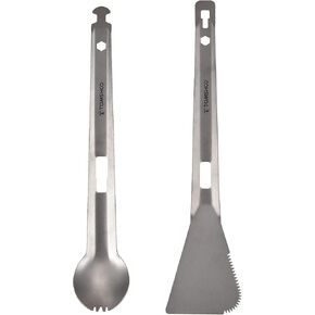 titanium tongs,HUIOP Titanium Serving Tongs Multi-Purpose BBQ Tongs with Spork and Serrated Spatula for Camping Hiking Picnic Cooking