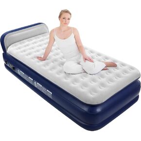 KMZ Luxury Comfort-Plush Air Mattress with Built-in Electric Pump & Enhanced Coil Technology - Double Height Inflatable Mattress for Home, Travel & Camping - Durable Blow Up Bed Colchon - Twin XL Size