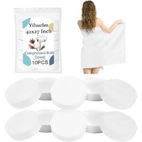 Compressed Bath Towel,10 PCS 42 x 27 inch Large Compressed Towel,100% Cotton Disposable Bath Towels,Portable Light and Reusable Compressed Towel Tablets for Camping Hiking Beach Swim Travel