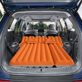 SUV Air Mattress: Inflatable Car Air Mattress for Camping, Flocking Car Bed with Air Pump & 2 Pillows, Portable Sleeping Pad Mattress for Home Car Travel Camping Orange