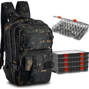Fishing Tackle Backpack with Rod Holders and 4 Tackle Boxes Large Storage Fishing Bags for Men Water Resistant Tackle Bag for Sports Camping Hiking Travel Trout Gear and Equipment (Camouflage)