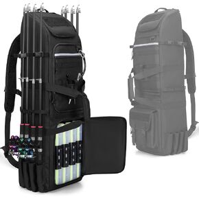 Fishing Backpack Holds 8 Rods & Reels, Fishing Tackle Bag with Compartment for Tackle Boxes, Fishing Gear or Equipment, Fishing Rod Case Bag, Fishing Pole Bag with Tactical Molle System