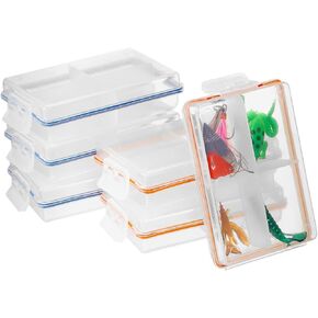 Small Fishing Tackle Box, Plastic Box, Plastic Tackle Box Organizer with 4 Grids Storage Lure Box for Versatile Fishing Storage 6 Pack