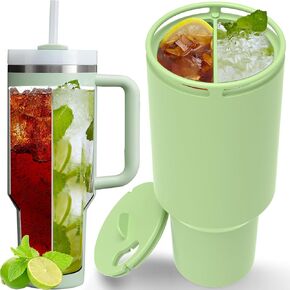 Silicone Liner for Stanley Cup 40OZ with 2 Compartments, Accessories for Stanley Cup 40OZ, Leakproof Liner with Lid for Stanley Cup 40OZ, Perfect for Office, Cinema and Outdoor Picnic (White)