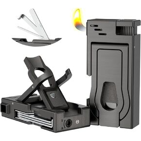 FANKAI Multifunctional Pipe Lighter, Built-in Pipe Stand, 3 in 1 Cleaner Tools, Refillable Butane Lighter with Angled Soft Flame, Handy Gas Lighter for Pipe Gift