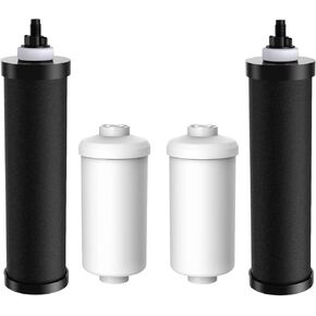 Replacement Black Purification Water Filter, Replacement for Berkey® BB9-2 Black Filters and Fluoride Filters (PF-2®) Combo Pack, 4 Pack, 1, Black/White