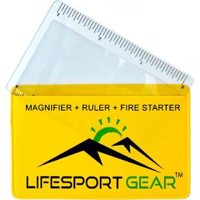 Fresnel Lens Pocket Magnifier Credit Card Wallet Size 6 Pack, Portable Ruler and Emergency Solar Fire Starter, Compact Magnifying Glass Home Office Outdoor Survival Bushcraft (Yellow)