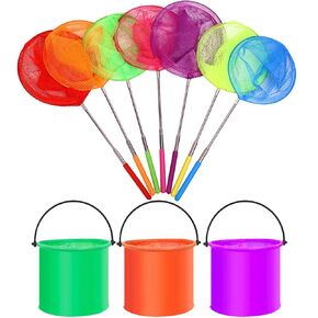 10 Pcs Telescopic Butterfly Fishing Nets and Foldable Bucket Outdoor Explorer Catching Kits Extendable from 15 inch to 34 inch