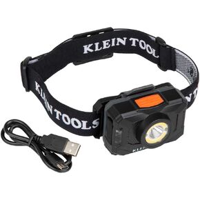 Klein Tools 56414 Rechargeable 2-Color LED Headlamp, Fabric Strap, Spotlight, Floodlight, Red LED, 800 Lumens, USB Cable, Camping, Running & 60626 Hard Hat