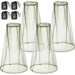HESTYA 4 Pack Mosquito Net Mesh for Head Face Neck Fly Netting Hood from Bugs Gnats No See Net with Carry Bags for Outdoor(Black)