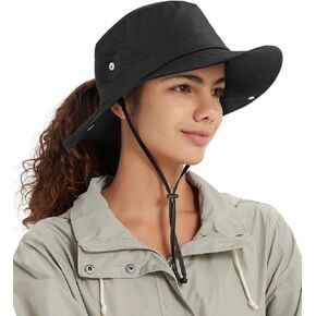 Hat Hut Waterproof Satin Lined Sun Hat for Women UV Protection Ponytail Hat Wide Brim Beach Hat Bucket Hat for Hiking Fishing