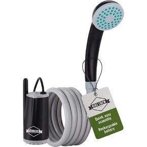 Hike Crew Portable Battery-Operated Shower with LED Light | Outdoor Camping Handheld Shower Head with 70-Min Rechargeable Battery, Water Purifying Pump, 6-Ft Hose & Hands-Free Suction Cup Hook Mount