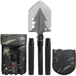 Shovel 13 in 1 Multi-Tool with a Wire Cutter, Wood Cut, Wood Saw, Screwdriver, Fire Starter, and Other Great Features (Black)