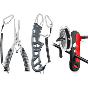 Fishing Tool Combo Set for Fisherman, Fishing Pliers, Fish Lip Clamps with Aluminum Handle, Fishing Line Spooler Line Stripper - Freshwater & Saltwater Angling