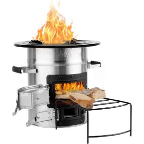 Skyflame Camping Rocket Stove, Stainless Steel Wood Burning Stove Portable Camping Gear for Outdoor Backpacking Emergency RV Survival