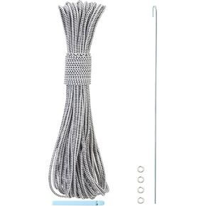 Tent Pole Shock Cord 1/8 inch 60ft, Replacement Shock Cord for Tent Rod, Tent Pole Repair Kit, Elastic Bungee Cord,Elastic Cord with Lead Wire/Washers/Clip (Black)