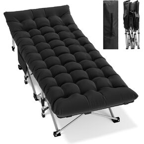 Seeutek Folding Camping Cot for Adults with Carry Bag, Portable Bed with Detachable Cushion, Waterproof 1200D Oxford Fabric, Cot Bed for Camping, Hunting, Lounging, Camping Cots