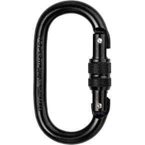 DEFENDER CE Certified 25kN Screwgate Locking Carabiner in Size 4.21 x 2.24 inch, heavy-duty Carabiners for climbing, rappelling, and Mountaineering, Carbon steel, Midnight Black, 1 Pack