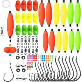Catfishing Tackle Making Kit Catfish Rig Accessories 103PCS/104PCS Catfish Tackle with Catfish Floats Catfish Hooks Swivels Fishing Bells