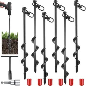 Ground Anchors Heavy Duty Tent Stakes for Swing Set Ground Anchors Screw in Kit Earth Anchors for Trampoline Camping Tent Canopy Carport Sheds Anchor Kit (6 Pcs)