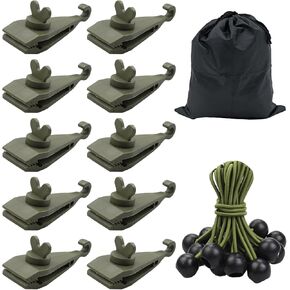 Upgraded 20 Pack Large Tarp Clips with Bungee Balls in Bag-Tarp Clamps Heavy Duty Lock Grip, Shark Tent Fasteners Clips Holder for Outdoor Camping and Caravan Canopies, Pool, Car, Boat Covers