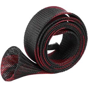 Expandable Fishing Rod Sleeve Braided Mesh Pole Cover Casting Fishing Rod Socks Protector (Black red)