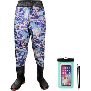 Fishing Waist Waders, Nylon/PVC Wader Pants for Men Women, Waterproof Insulated Bootfoot Waders with Boots