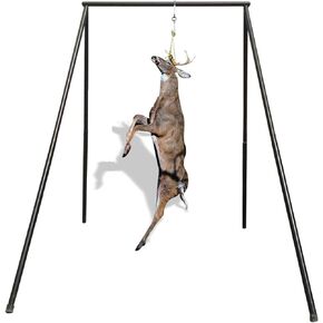 HSW Black Steel Game Hunting Hoist Rack, 500lb Capacity Deer Game Hanger Hoist, Heavy Duty Convenient Freehand Installation Support Stand for Animal Skinning Field Processing (black)