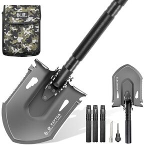 HX OUTDOORS Survival Tactical Shovel, Multifunctional Folding Camping Shovels, Foldable Camp Shovel with Aluminium Alloy Handle (Black)