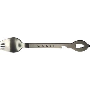 9 in 1 Long Titanium Camping Utensil. Features Spork, Wrench, Bottle Opener and Screw Driver. Designed by OSEI