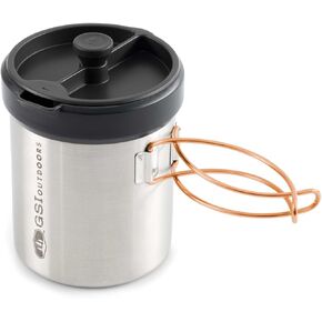 GSI Outdoors Glacier Personal Javapress Stainless Steel Press Mug with Folding Handles and Pour-Through Lid – Brews 22 fl. oz.