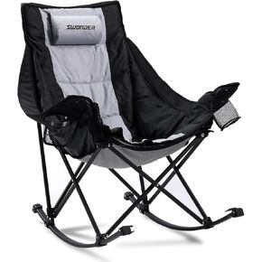 Swonder Oversized Rocking Camping Chair with Innovative 2-in-1 Removable Seat Cushion for All Seasons, Fully Padded Folding Outdoor Chair with Headrest and Carry Bag