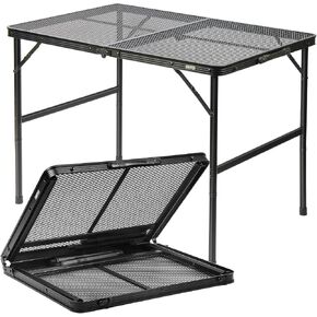 Folding Grill Table, 4x2 Ft Portable Camping Table, Lightweight Height Adjustable Metal Table with Mesh Desktop and Carrying Handle, Outdoor Table for Camping, Picnic, Beach and BBQ in Saudi Arabia