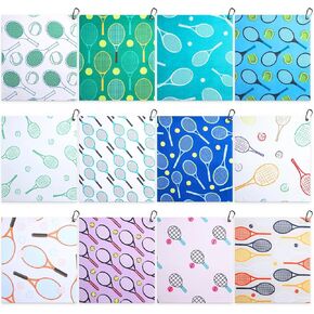 12 Pcs Tennis Gift Towel 15 x 17 Inch Absorbent Tennis Towel for Sweat Fast Drying Tennis Towel Tennis Accessories for Women Funny Hand Towel with Clip Tennis Gift for Women Men Team Sports