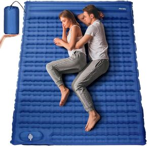 Double Sleeping Pad for Camping, 4.75" Self Inflating Extra-Thick Camping Bed Mat for 2 Person with Pillow Built-in Foot Pump, Waterproof Sleeping Mat for Travel, Hiking, Backpacking, Tent, Large