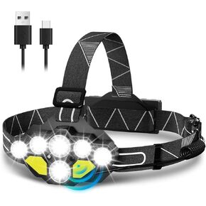 Headlamp Rechargeable, 18000 Lumen High Bright Head Lamp with Red Light, 8 Led Headlamps for Adults with Motion Sensor, Waterproof Head Light for Camping Fishing Hiking Hunting 9 Modes