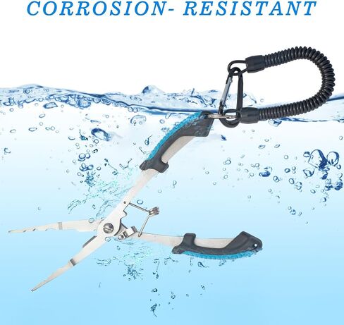 Fishing Gear Set - Long Nose Stainless Steel Fishing Pliers 8.5", Fish Lip Gripper, Telescopic Lanyard & Sheaths - Multi-Function Saltwater Resistant Fishing Tools in Saudi Arabia