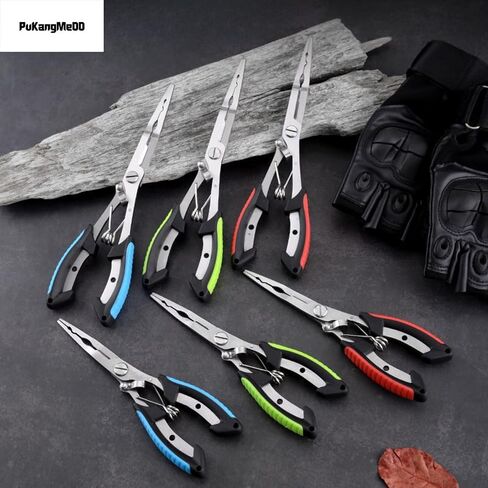 Fishing Gear Set - Long Nose Stainless Steel Fishing Pliers 8.5", Fish Lip Gripper, Telescopic Lanyard & Sheaths - Multi-Function Saltwater Resistant Fishing Tools in Saudi Arabia