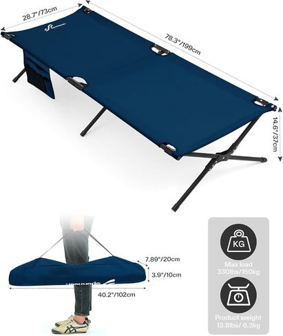 Sportneer Camping Cot, Military Cot Portable Camping Cots for Sleeping 78.3"x28.7"x14.6" Heavy Duty Folding Bed for Adults Teen Outdoor Travel Camping Tent Lounge Office Support 330 Lbs in Saudi Arabia