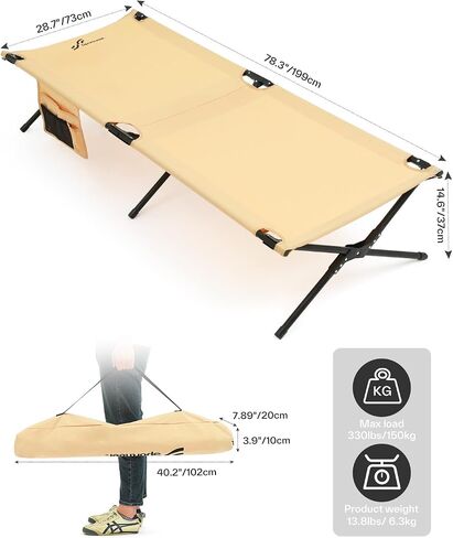 Sportneer Camping Cot, Military Cot Portable Camping Cots for Sleeping 78.3"x28.7"x14.6" Heavy Duty Folding Bed for Adults Teen Outdoor Travel Camping Tent Lounge Office Support 330 Lbs in Saudi Arabia