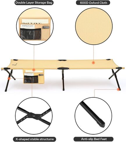 Sportneer Camping Cot, Military Cot Portable Camping Cots for Sleeping 78.3"x28.7"x14.6" Heavy Duty Folding Bed for Adults Teen Outdoor Travel Camping Tent Lounge Office Support 330 Lbs in Saudi Arabia