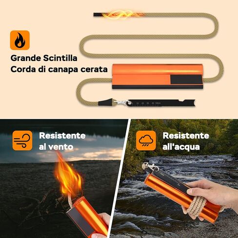 Flint and Steel Fire Starter Kit 7-in-1 XXL XL Ferro Rod Fire Steel Bushcraft Equipment, Portable Survival Magnesium Kit with 36" Waterproof Wick Rope,Multi Tool Scraper, Compass for Camping Hiking in Saudi Arabia
