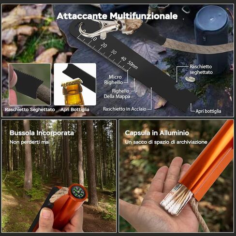 Flint and Steel Fire Starter Kit 7-in-1 XXL XL Ferro Rod Fire Steel Bushcraft Equipment, Portable Survival Magnesium Kit with 36" Waterproof Wick Rope,Multi Tool Scraper, Compass for Camping Hiking in Saudi Arabia