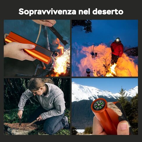 Flint and Steel Fire Starter Kit 7-in-1 XXL XL Ferro Rod Fire Steel Bushcraft Equipment, Portable Survival Magnesium Kit with 36" Waterproof Wick Rope,Multi Tool Scraper, Compass for Camping Hiking in Saudi Arabia