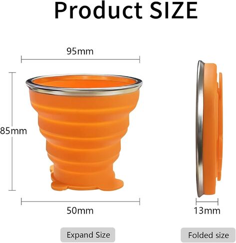 2 pcs 180ML Silicone Small Foldable Cup-Expandable Folding Drinking Cup -Reusable Portable Mugs Cup with Lids For Travel, Camping, Hiking, Survival, Holiday, Outdoor Sports Purple+Orange in Saudi Arabia