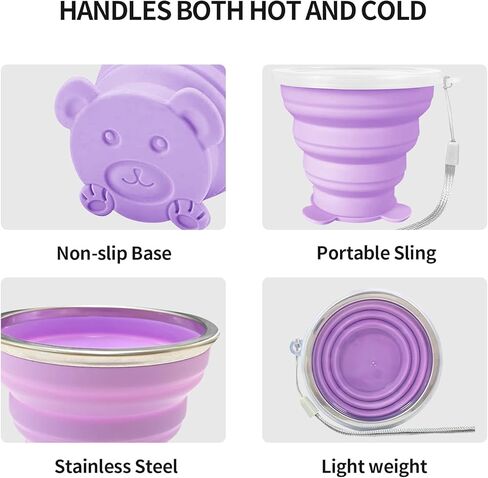 2 pcs 180ML Silicone Small Foldable Cup-Expandable Folding Drinking Cup -Reusable Portable Mugs Cup with Lids For Travel, Camping, Hiking, Survival, Holiday, Outdoor Sports Purple+Orange in Saudi Arabia