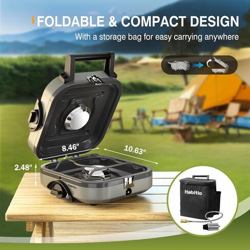 2-Burner Camping Stove Foldable, Portable Propane Camp Stove with 16000 BTU Adjustable Burners and Piezo Ignition, Folding Stove with Carry Bag & Handle for Camping, Tailgating, Backyard BBQ in Saudi Arabia