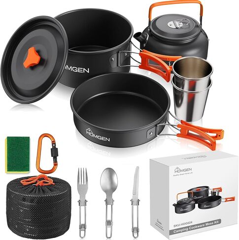 HOMGEN Camping Cooking Set Camping Pots and Pans Set Aluminium Camping Cookware Kit Protable Cooking Mess Kit Lightweight Camping Cooking Equipment for 2-3 People Perfect for Camping Picnic Hiking etc in Saudi Arabia