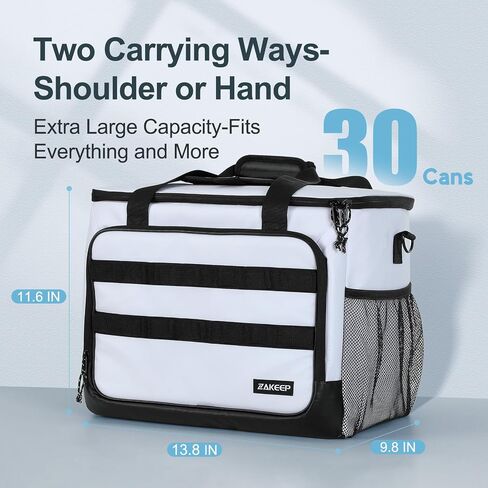 Soft Cooler Bag, Large Leakproof Beach Cooler, 30 Cans Collapsible Cooler with Adjustable Shoulder Straps, Ice Chest, Portable Insulated Bag Camping Cooler for Travel＆Camping＆Picnic, White in Saudi Arabia